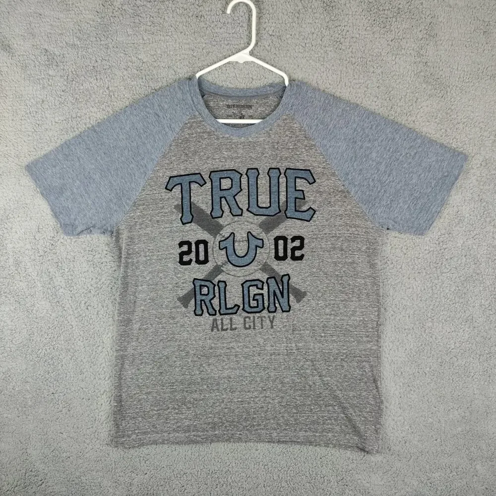 True Religion Raglan Shirt Men's Extra Large Grey Heather Gray Tee